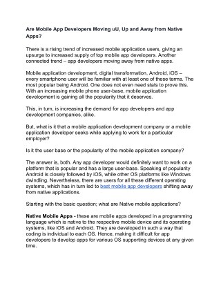 Are Mobile App Developers Moving uU, Up and Away from Native Apps?