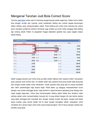 Mengenal Taruhan Judi Bola Correct Score