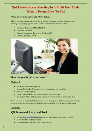 Quickbooks Keeps Aborting In A Multi User Mode. What to Do and How To Fix?