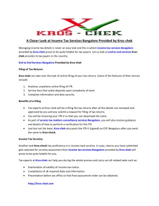 A Closer Look at Income Tax Services Bangalore Provided by Kros-chek