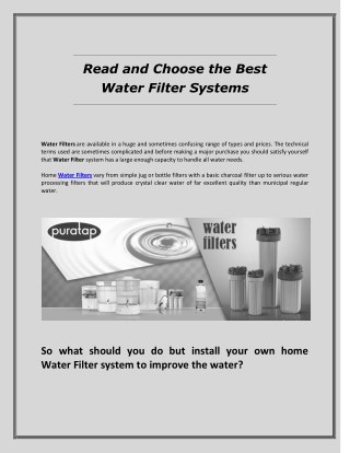 Read And Choose The Best Water Filter Systems