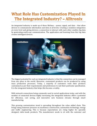 What Role Has Customization Played In The Integrated Industry? - Alltronix