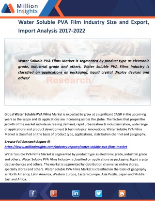 Water Soluble PVA Film Market Manufacturing Cost and Raw Materials Analysis from 2017-2022