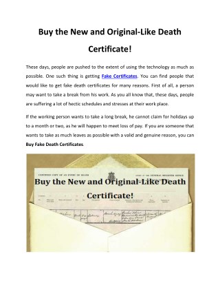 Buy the New and Original-Like Death Certificate!