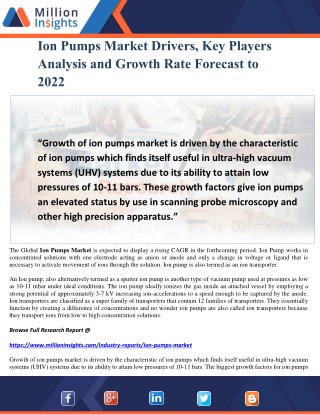 Ion Pumps Market Drivers, Key Players Analysis and Growth Rate Forecast to 2022