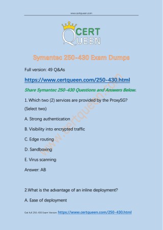 2018 CertQueen Symantec 250-430 Questions and Answers