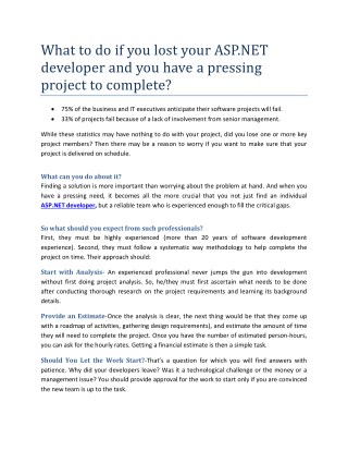 What to do if you lost your ASP.NET developer and you have a pressing project to complete?