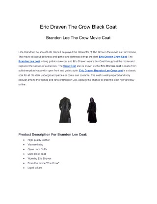 Eric Draven The Crow Black Coat