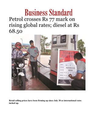 Petrol crosses Rs 77 mark on rising global rates; diesel at Rs 68.50