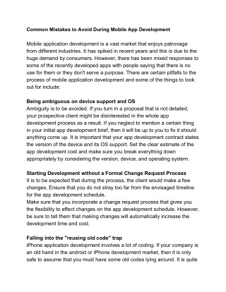 Common Mistakes to Avoid During Mobile App Development
