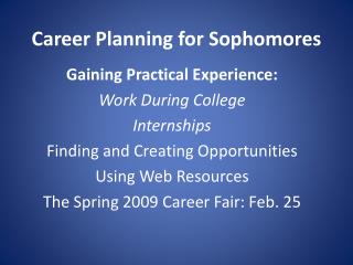 Career Planning for Sophomores