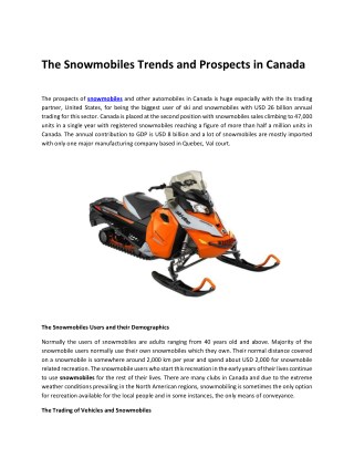 The Snowmobiles Trends and Prospects in Canada