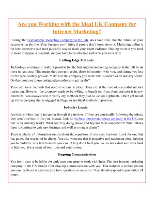 Are you Working with the Ideal UK Company for Internet Marketing?