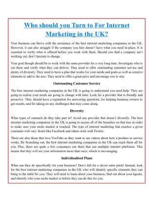 Who should you Turn to For Internet Marketing in the UK