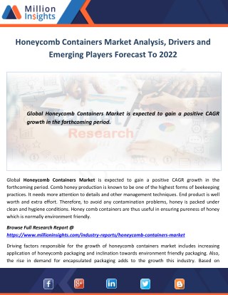 Honeycomb Containers Market Analysis, Drivers and Emerging Players Forecast To 2022