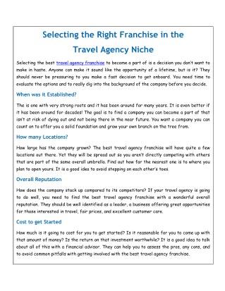 Selecting the Right Franchise in the Travel Agency Niche