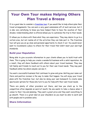 Your Own Tour makes Helping Others Plan Travel a Breeze