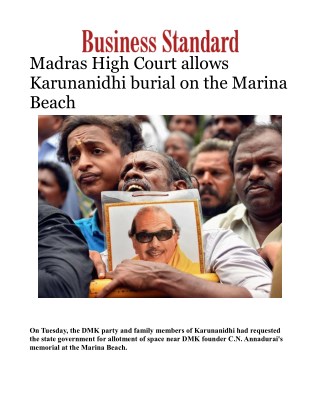 Madras High Court allows Karunanidhi burial on the Marina Beach