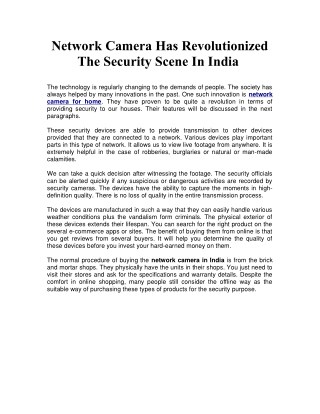 Network Camera Has Revolutionized The Security Scene In India
