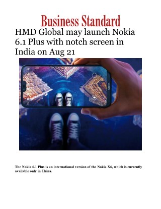 HMD Global may launch Nokia 6.1 Plus with notch screen in India on Aug 21