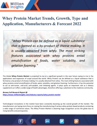 Whey Protein Market Growth Rate, Key players, Region, Suppliers, Types & Applications to 2022