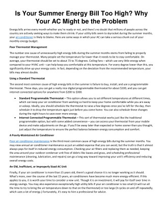 Is Your Summer Energy Bill Too High? Why Your AC Might be the Problem
