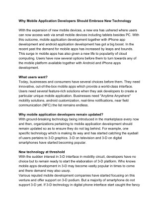 Why Mobile Application Developers Should Embrace New Technology
