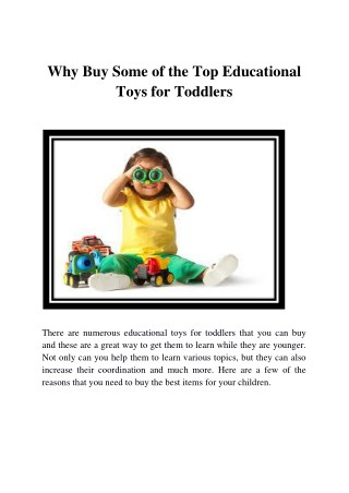 Why Buy Some Of The Top Educational Toys For Toddlers
