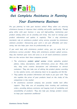 Get Complete Assistance to Running Your Ecommerce Business