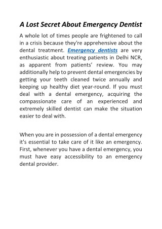 A Lost Secret About Emergency Dentist