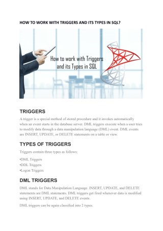 HOW TO WORK WITH TRIGGERS AND ITS TYPES IN SQL?