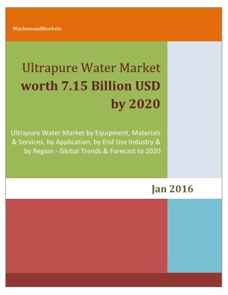 Ultrapure Water Market by Equipment, Materials, Services & Geography - 2020