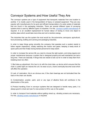 Conveyor Systems and How Useful They Are