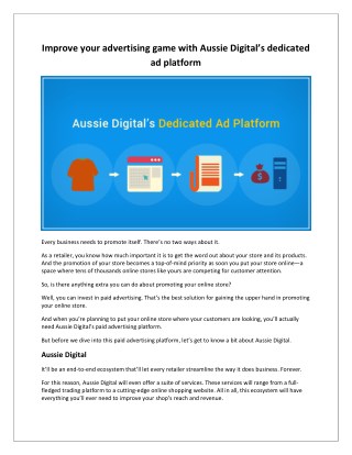 Aussie Digitalâ€™s internal paid advertising platform will connect you with your sellers and vice versa.
