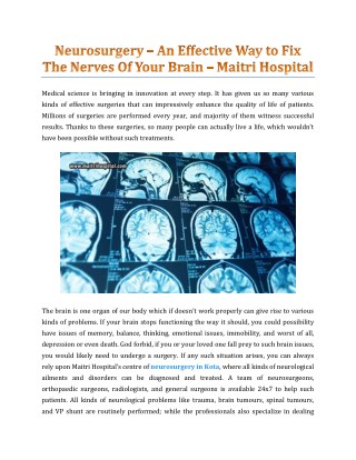 Neurosurgery â€“ An Effective Way To Fix The Nerves Of Your Brain - Maitri Hospital