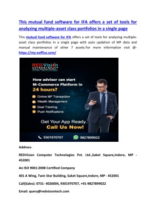 This mutual fund software for IFA offers a set of tools for analyzing multiple-asset class portfolios in a single page