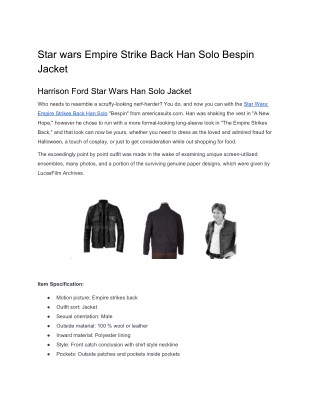 Star wars Empire Strike Back Han Solo Bespin Jacket