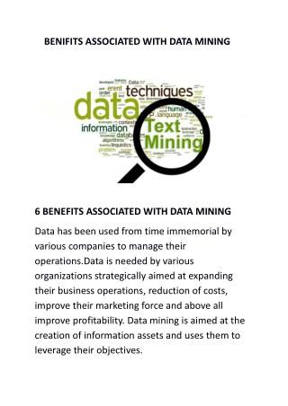 BENIFITS ASSOCIATED WITH DATA MINING