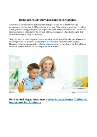 Home Tutor Help Your Child Succeed in Academics