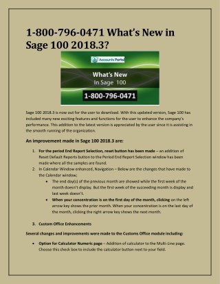 1-800-796-0471 Whatâ€™s New in Sage 100 2018.3? Download & Upgrade To Sage