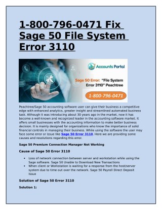 1-800-796-0471 Fix Sage 50 File System Error 3110