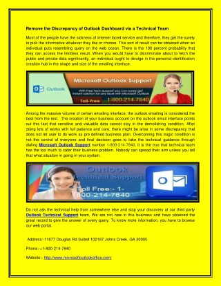 Remove the Discrepancy of Outlook Dashboard via a Technical Team