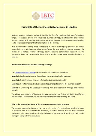 Essentials of the business strategy course in london