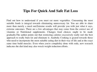 Tips For Quick And Safe Fat Loss