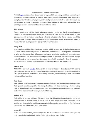 Introduction of Common Artificial Dyes