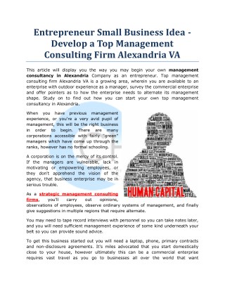 Entrepreneur Small Business Idea - Develop a Top Management Consulting Firm Alexandria VA