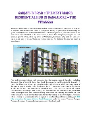 Sarjapur Road â€“ The Next Major Residential Hub In Bangalore - The Vivansaa