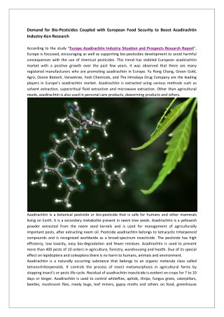 Europe Azadirachtin Market Research Report, Market Forecast, Market Overview-Ken Research