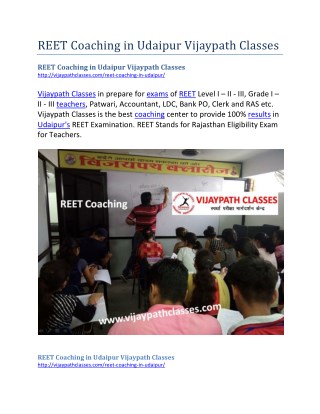 REET Coaching in Udaipur Vijaypath Classes