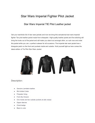 Star wars imperial fighter pilot jacket